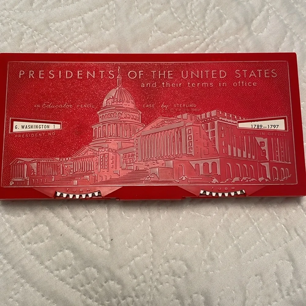 Vintage 1960 Presidents of US & Terms in Office Plastic Pencil Case Dial Knobs